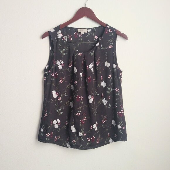 LOFT medium gray floral tank - Picture 1 of 10